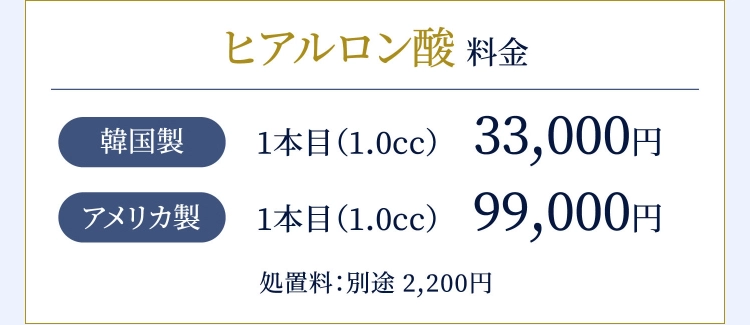 ヒアルロン酸 料金